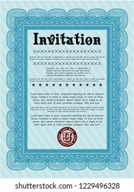 Light blue Invitation. Cordial design. Detailed. Printer friendly. 