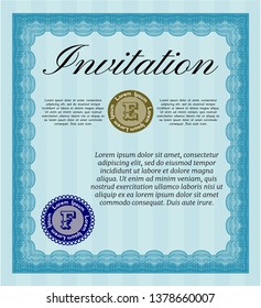 Light blue Invitation. Cordial design. Complex background. Detailed. 