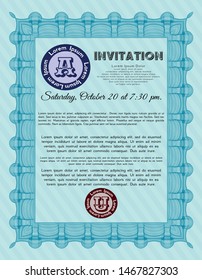 Light blue Invitation. Cordial design. Customizable, Easy to edit and change colors. With linear background. 