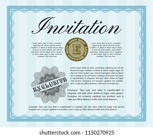 Light blue Invitation. Customizable, Easy to edit and change colors. With great quality guilloche pattern. Money Pattern. 