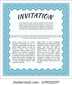 Light blue Invitation. Customizable, Easy to edit and change colors. With guilloche pattern. Elegant design. 
