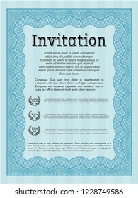 Light blue Invitation. Customizable, Easy to edit and change colors. With complex background. Money style design. 