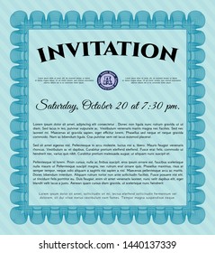 Light blue Invitation. Customizable, Easy to edit and change colors. With guilloche pattern and background. Superior design. 