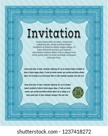 Light blue Invitation. Detailed. With complex background. Cordial design. 