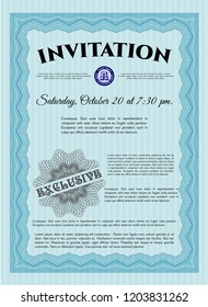 Light blue Invitation. Easy to print. Lovely design. Vector illustration. 
