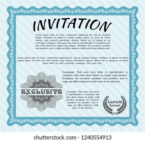 Light blue Invitation. Easy to print. Good design. Customizable, Easy to edit and change colors. 