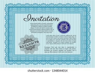 Light blue Invitation. Easy to print. Detailed. Money Pattern. 