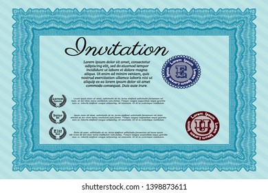 Light blue Invitation. Easy to print. Elegant design. Vector illustration. 