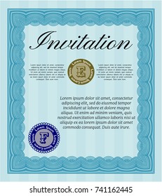 Light blue Invitation. Easy to print. Artistry design. Vector illustration. 