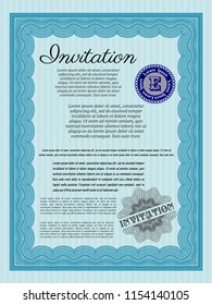 Light blue Invitation. Elegant design. With guilloche pattern. Customizable, Easy to edit and change colors. 