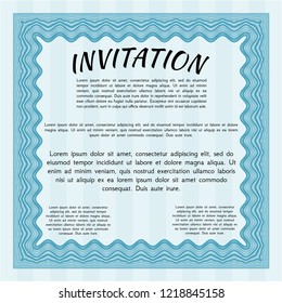 Light blue Invitation. Elegant design. Detailed. With great quality guilloche pattern. 