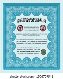 Light blue Invitation. Elegant design. With linear background. Vector illustration. 