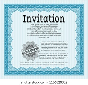 Light blue Invitation. Excellent design. Complex background. Customizable, Easy to edit and change colors. 