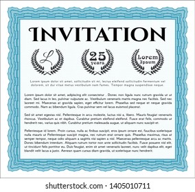 Light blue Invitation. Excellent design. Vector illustration. With great quality guilloche pattern. 