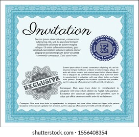 Light blue Invitation. Excellent design. Detailed. With complex background. 