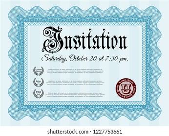 Light blue Invitation. Good design. Complex background. Customizable, Easy to edit and change colors. 
