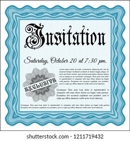 Light blue Invitation. With great quality guilloche pattern. Good design. Detailed. 