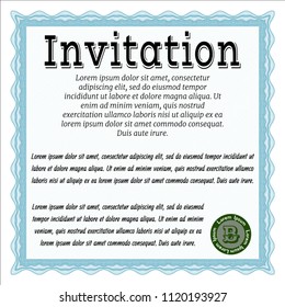 Light blue Invitation. With guilloche pattern. Detailed. Modern design. 