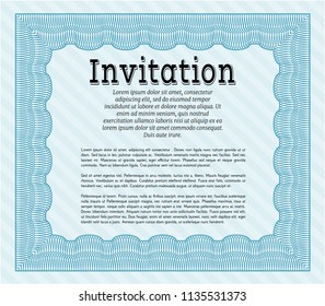 Light blue Invitation. With guilloche pattern and background. Modern design. Detailed. 