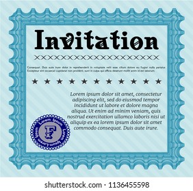 Light blue Invitation. With guilloche pattern and background. Vector illustration. Good design. 