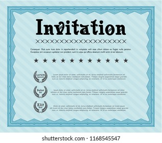 Light blue Invitation. With guilloche pattern. Elegant design. Detailed. 