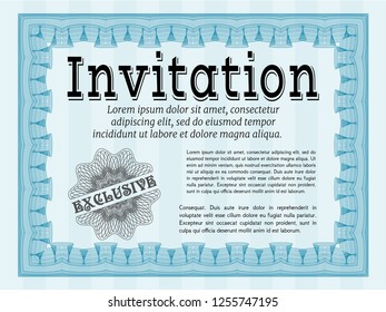 Light blue Invitation. With guilloche pattern. Excellent design. Vector illustration. 
