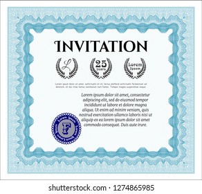 Light blue Invitation. With guilloche pattern. Sophisticated design. Vector illustration. 