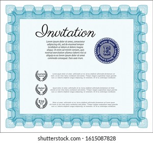 Light blue Invitation. With guilloche pattern. Vector illustration. Perfect design. 