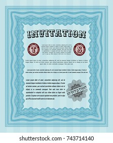 Light blue Invitation. With guilloche pattern and background. Elegant design. Customizable, Easy to edit and change colors. 