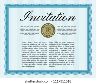 Light blue Invitation. With linear background. Superior design. Vector illustration. 