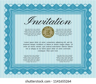 Light blue Invitation. With linear background. Customizable, Easy to edit and change colors. Money style design. 