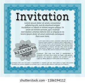 Light blue Invitation. With linear background. Customizable, Easy to edit and change colors. Money style design. 