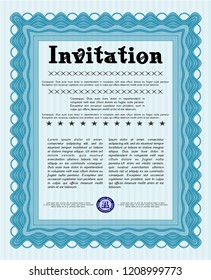 Light blue Invitation. With linear background. Money Pattern. Vector illustration. 