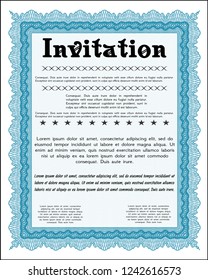 Light blue Invitation. With linear background. Vector illustration. Nice design. 