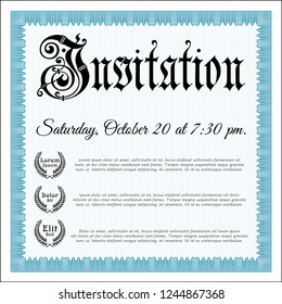 Light blue Invitation. With linear background. Money Pattern. Vector illustration. 