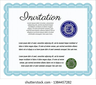 Light blue Invitation. With linear background. Detailed. Money Pattern design. 