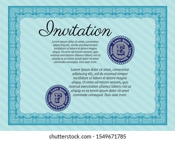 Light blue Invitation. Lovely design. With complex background. Detailed. 