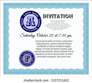 Light blue Invitation. Modern design. With complex linear background. Customizable, Easy to edit and change colors. 