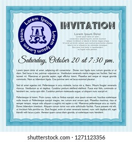 Light blue Invitation. Modern design. Vector illustration. With guilloche pattern. 