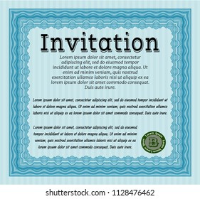 Light blue Invitation. Money Pattern. Customizable, Easy to edit and change colors. With complex linear background. 