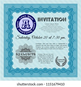 Light blue Invitation. Money Pattern. With guilloche pattern and background. Detailed. 