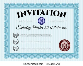 Light blue Invitation. Money Pattern. Vector illustration. Easy to print. 
