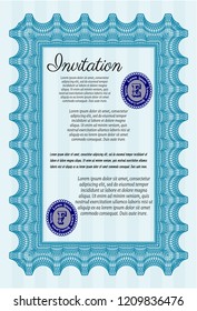 Light blue Invitation. Money Pattern design. Customizable, Easy to edit and change colors. With great quality guilloche pattern. 