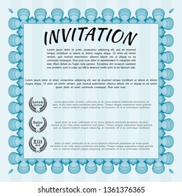 Light blue Invitation. Money Pattern design. Vector illustration. With complex linear background. 