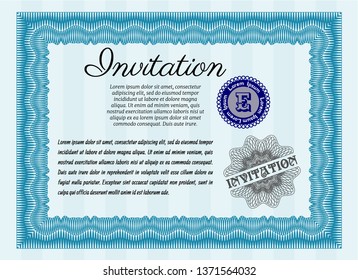 Light blue Invitation. Money Pattern design. Detailed. With background. 