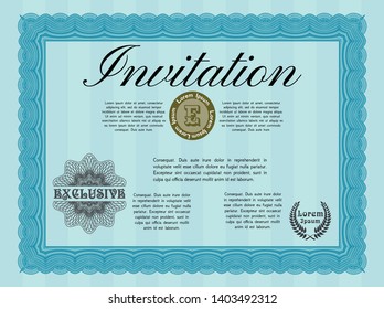 Light blue Invitation. Money Pattern design. Complex background. Detailed. 