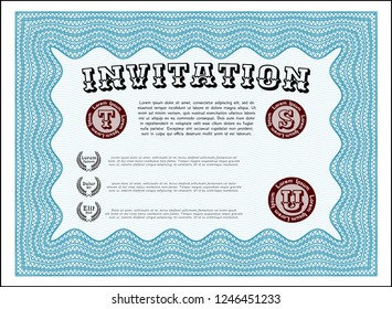 Light blue Invitation. Money style design. Complex background. Vector illustration. 