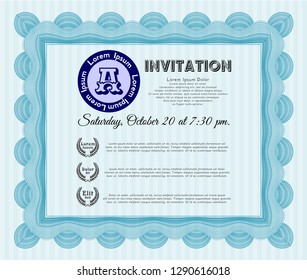 Light blue Invitation. Money style design. Easy to print. Vector illustration. 