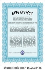 Light blue Invitation. Money style design. With quality background. Detailed. 