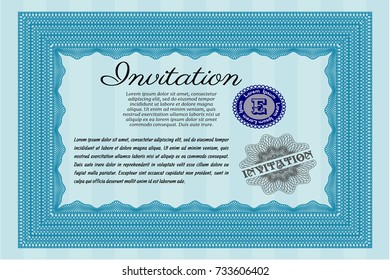 Light blue Invitation. Money style design. Vector illustration. With complex background. 